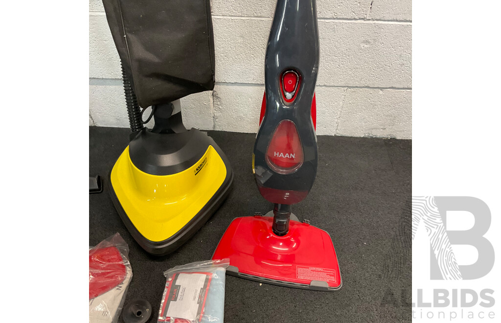 Various Floor Cleaning Appliances, Including a KARCHER Floor Poisher, Mops and Vacuums Sticks - Lot of 4