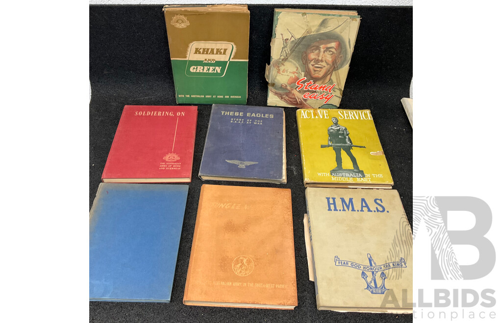 1940's - 1970's Vintage Collection of Australian Military Hardcover Books - Lot of 8