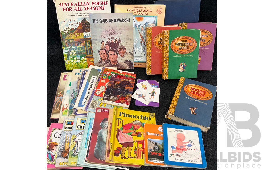 Antique and Vintage Children Books and Comics, Including Several Notable Titles and Series - the Little Golden Books (1969), Pinocchio, Walt Disney's Comics, Joey the Baby Kangaroo and More