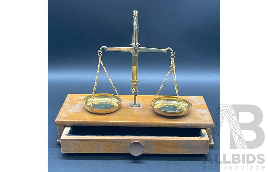 Apothecary Balance Scale with Weights in Fitted Wooden Case