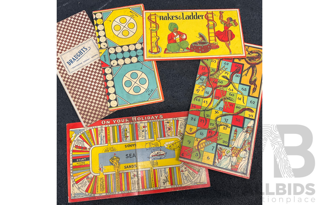 Vintage Collection of Games and Toys in Wooden Toy Box