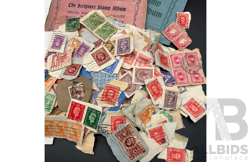 Collection of Australian and International Decimal/Pre-decimal Circulated Stamps , Sunday School Art Stamp Albums and Others
