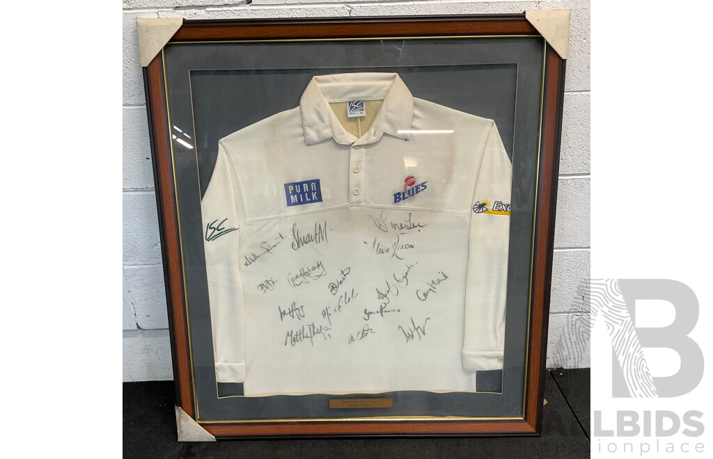 Framed Autographed Cricket Jersey by 2000-2001 N.S.W. Cricket Representatives
