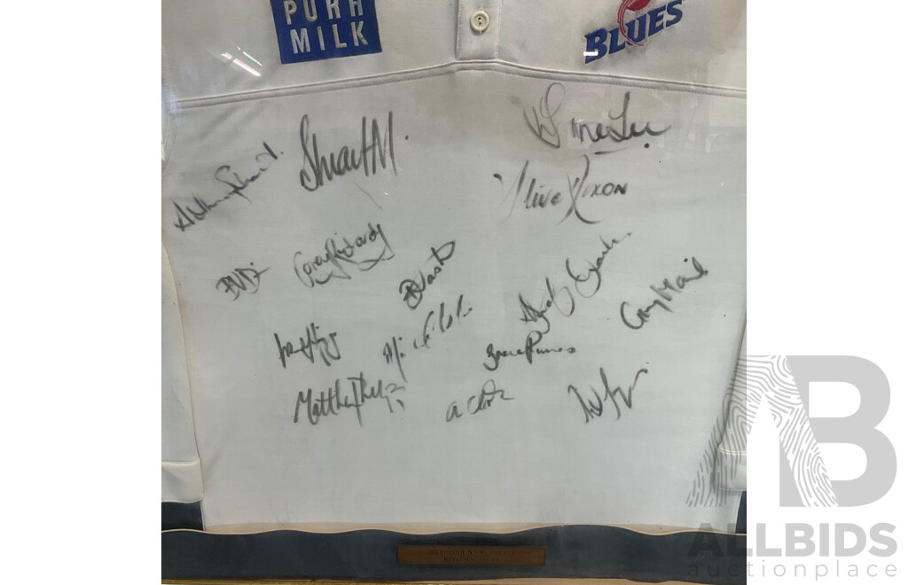 Framed Autographed Cricket Jersey by 2000-2001 N.S.W. Cricket Representatives