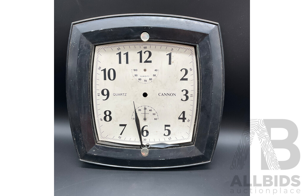 Mid-Century Square Tray with Wooden Handle and 4 Serving Plates, Cannon Quart Wall Clock