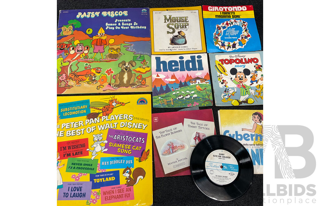 Collection of 9 Children's Vintage LP Records - Including Walt Disney and Beatrix Potter Titles and More