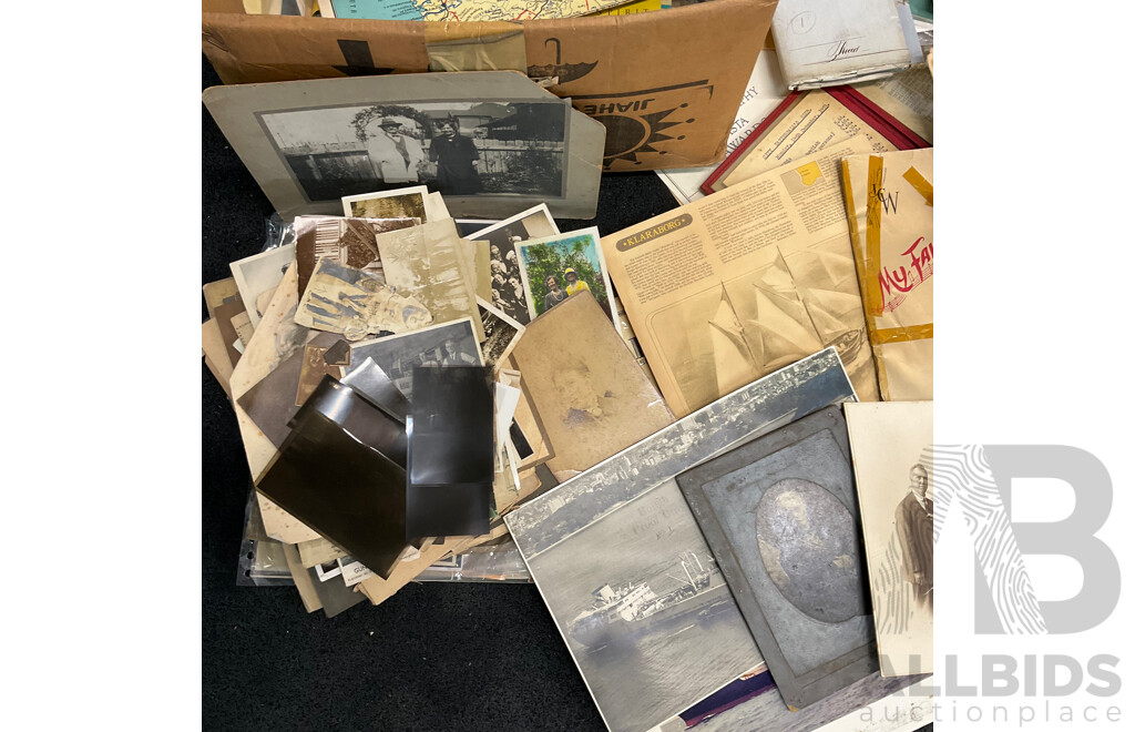 Collection of Vintage Ephemera and Collectibles, Including Custom 3D Laser-engraved Crystal Photo Blocks, Frida Kahlo Posterbook, Assorted Magazines, Books, Flight Tickets, Photos, Maps and More