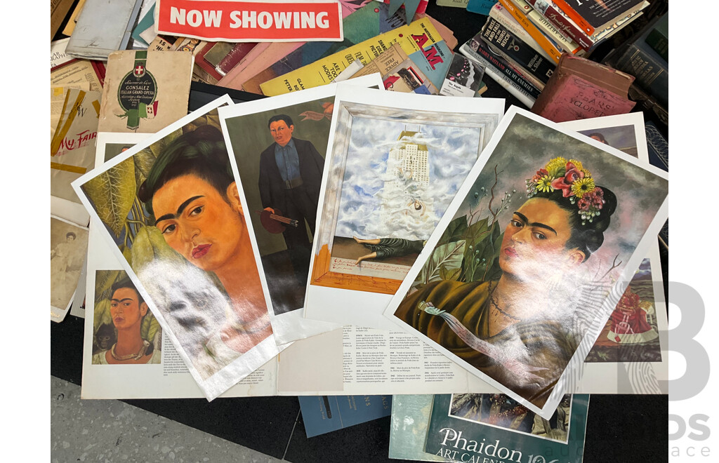 Collection of Vintage Ephemera and Collectibles, Including Custom 3D Laser-engraved Crystal Photo Blocks, Frida Kahlo Posterbook, Assorted Magazines, Books, Flight Tickets, Photos, Maps and More