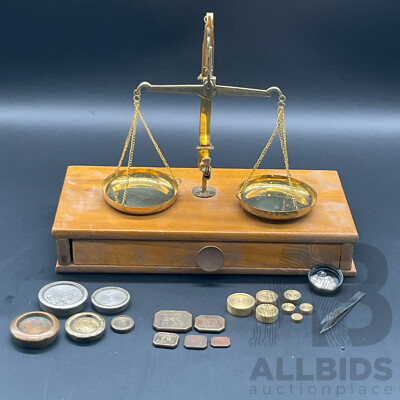 Apothecary Balance Scale with Weights in Fitted Wooden Case