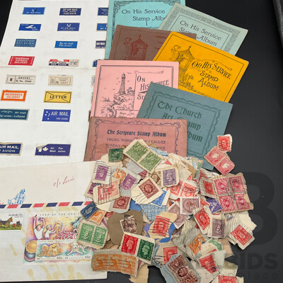 Collection of Australian and International Decimal/Pre-decimal Circulated Stamps , Sunday School Art Stamp Albums and Others