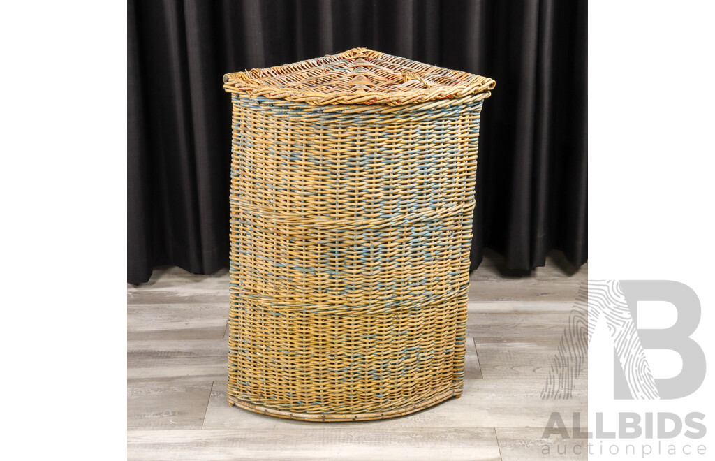 Vintage Cane Corner Clothes Hamper