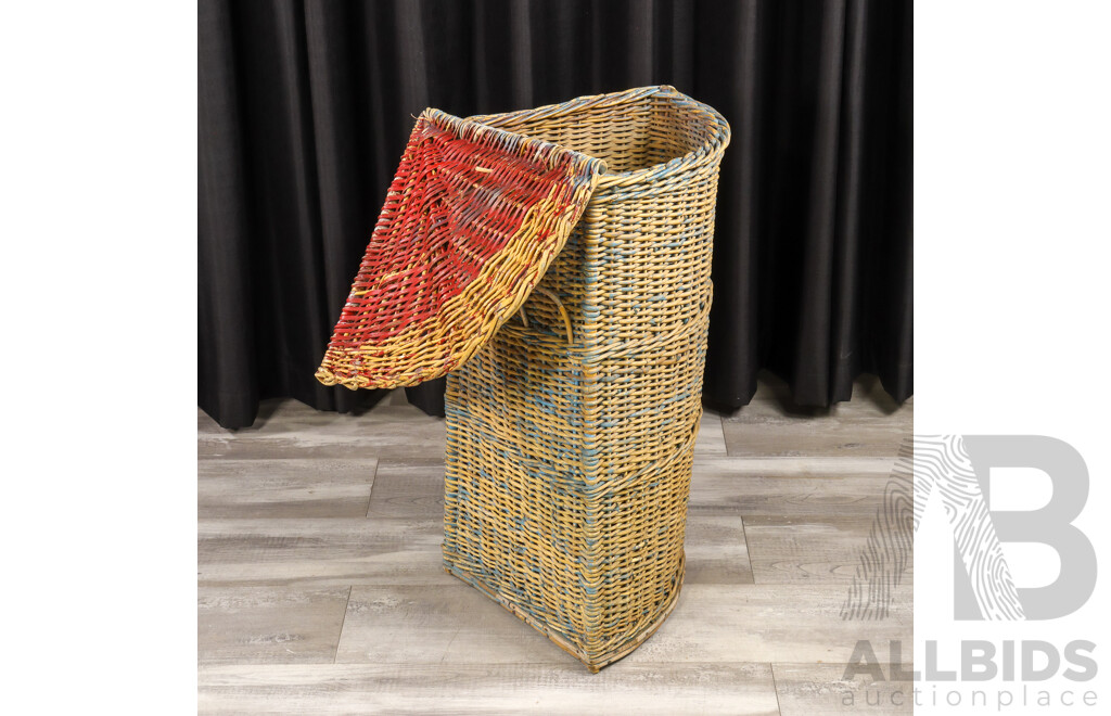 Vintage Cane Corner Clothes Hamper