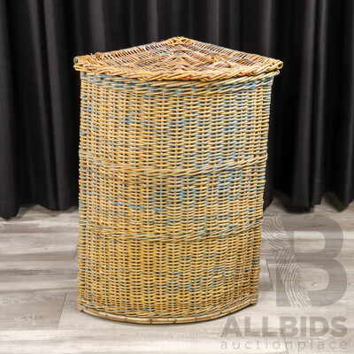 Vintage Cane Corner Clothes Hamper