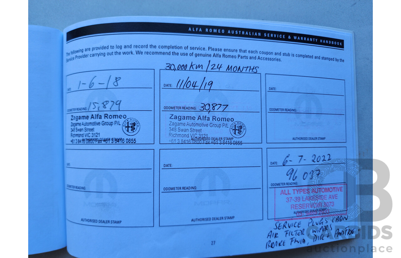 7/2017 Alfa Romeo Giulietta Veloce MY17 5d Hatchback Red 1.7L