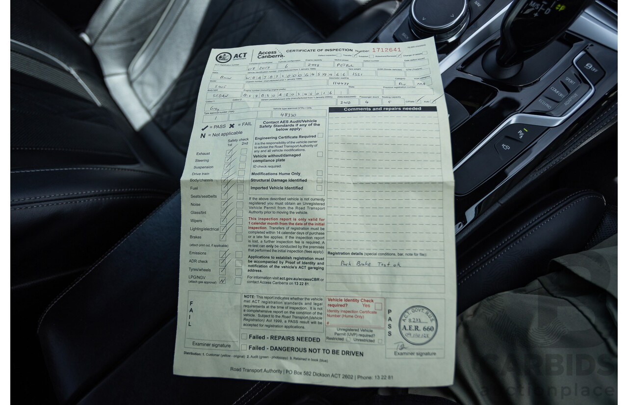 8/2017 BMW 540i M-Sport G30 MY18 4D Sedan Bluestone Metallic Tubro 3.0L