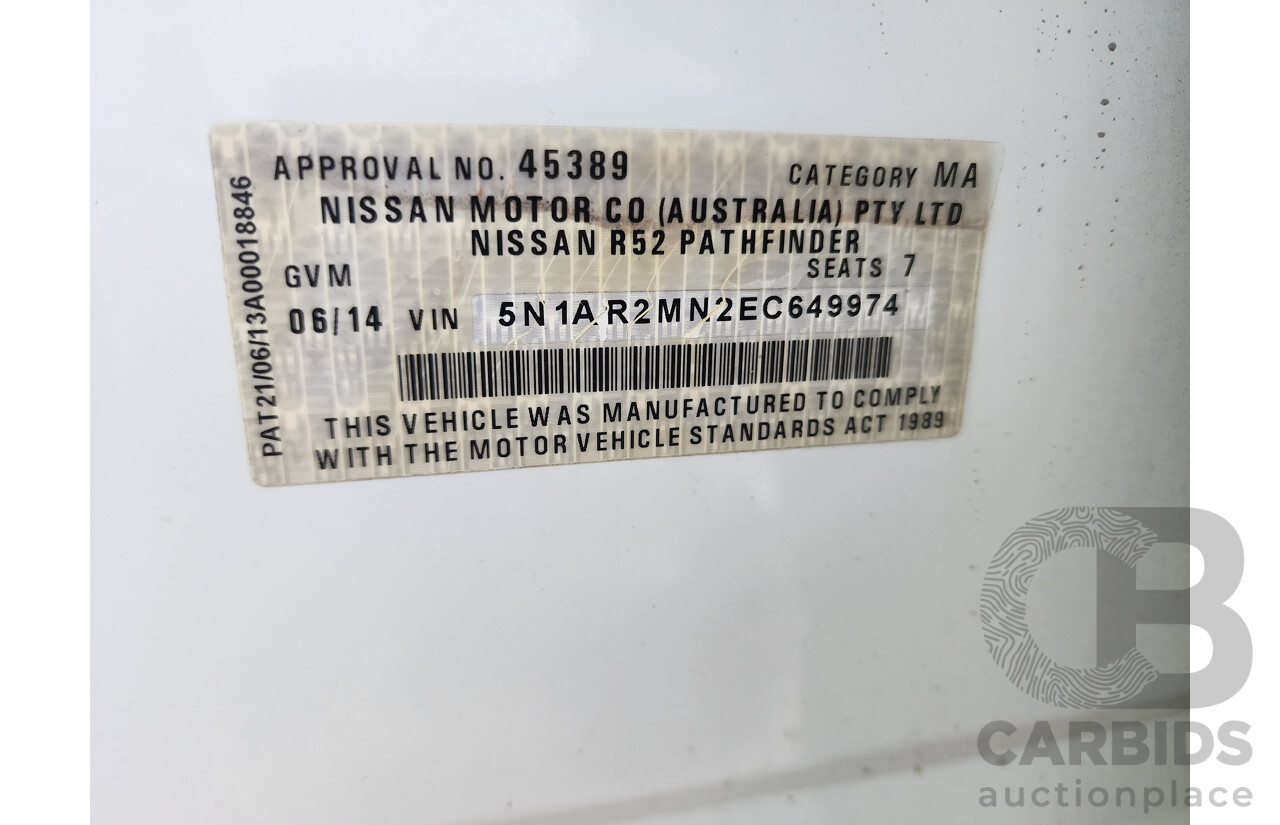 6/2014 Nissan Pathfinder ST (4x2) R52 4d Wagon White 3.5L