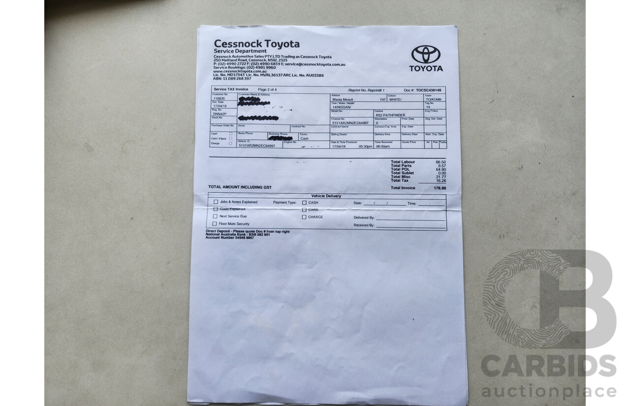 6/2014 Nissan Pathfinder ST (4x2) R52 4d Wagon White 3.5L