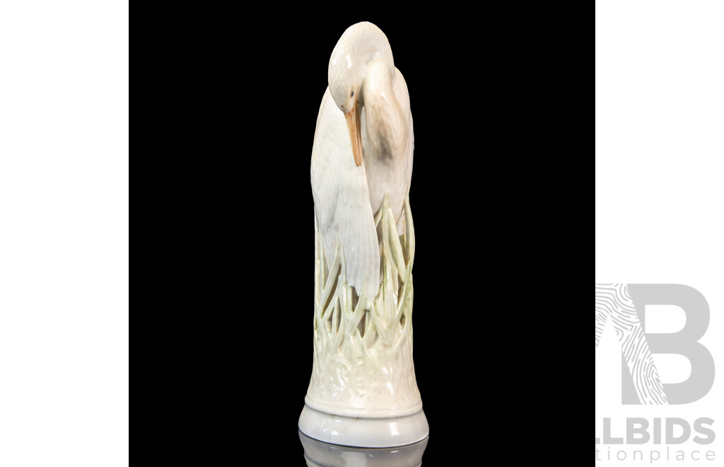 Large Glazed Royal Copenhagen Resting Stork