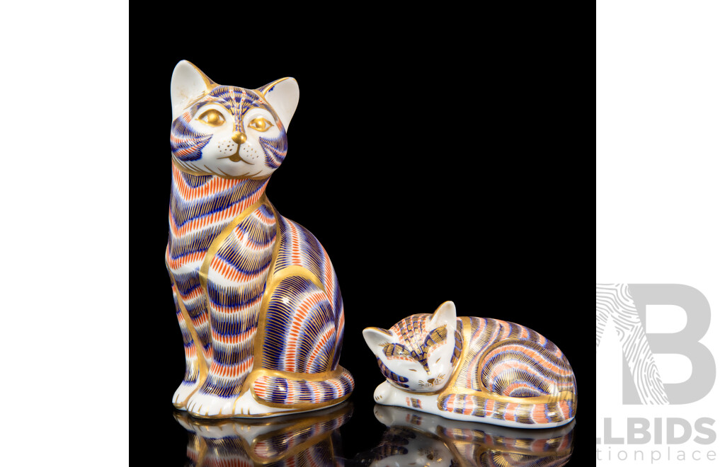 Pair of Royal Crown Derby Porcelain Cat Figures