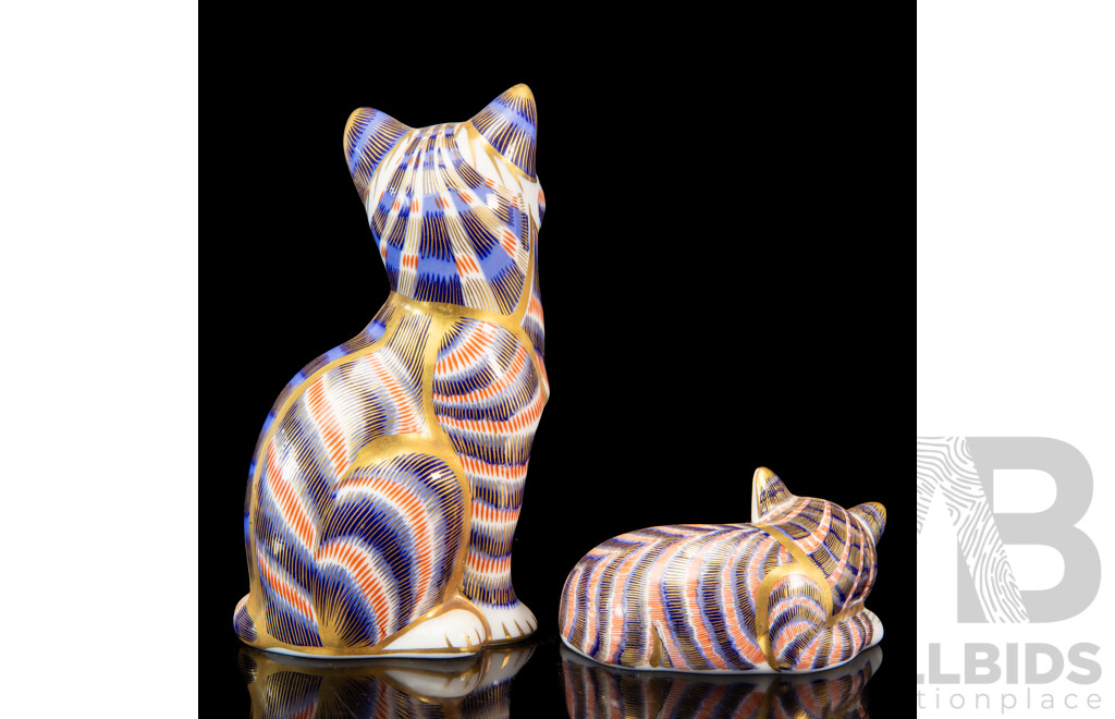 Pair of Royal Crown Derby Porcelain Cat Figures