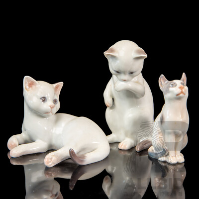 Collection of Three Royal Copenhagen Kitten Figures