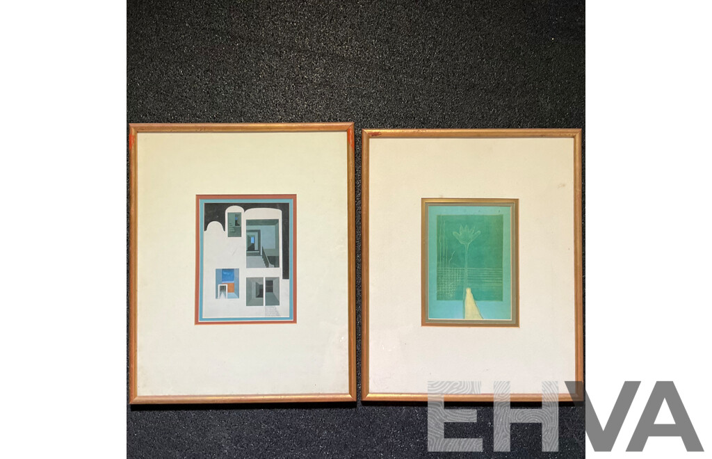 Pair of Framed Abstract Art Prints, Basil Alkazzi ''Imprints of Shadows & Reflections'' 49 x 39 Cm (frame)