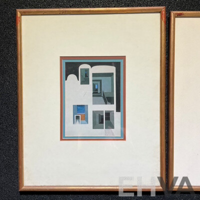 Pair of Framed Abstract Art Prints, Basil Alkazzi ''Imprints of Shadows & Reflections'' 49 x 39 Cm (frame)