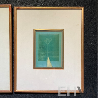 Pair of Framed Abstract Art Prints, Basil Alkazzi ''Imprints of Shadows & Reflections'' 49 x 39 Cm (frame)