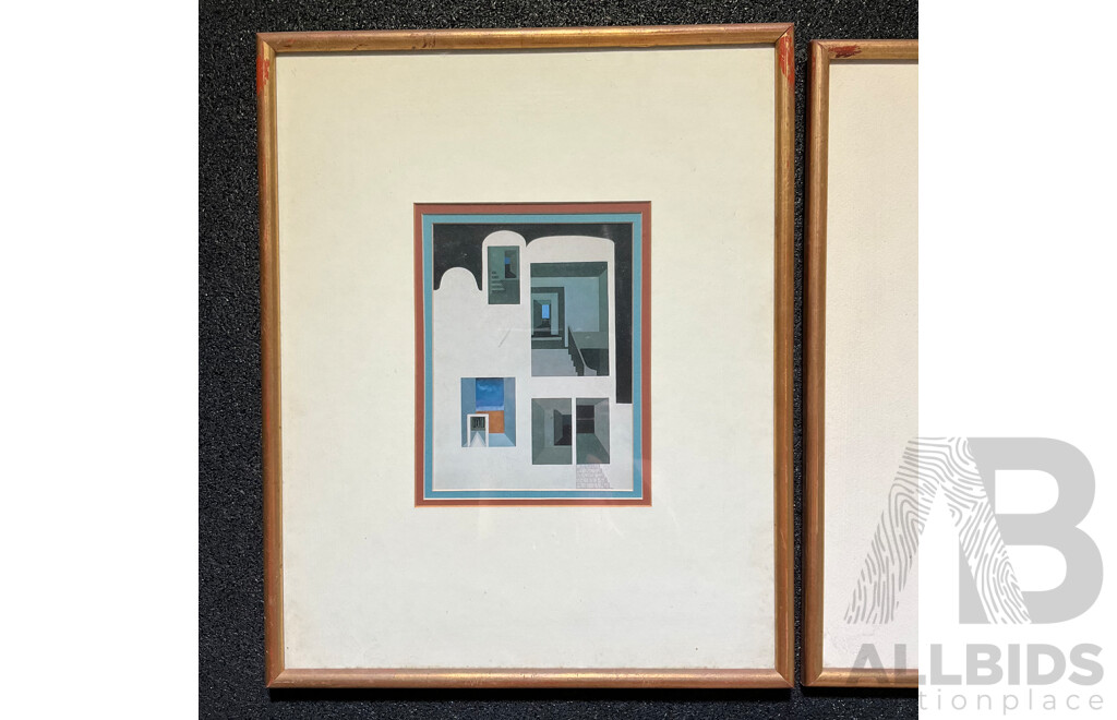 Pair of Framed Abstract Art Prints, Basil Alkazzi ''Imprints of Shadows & Reflections''  49 x 39 Cm (frame)