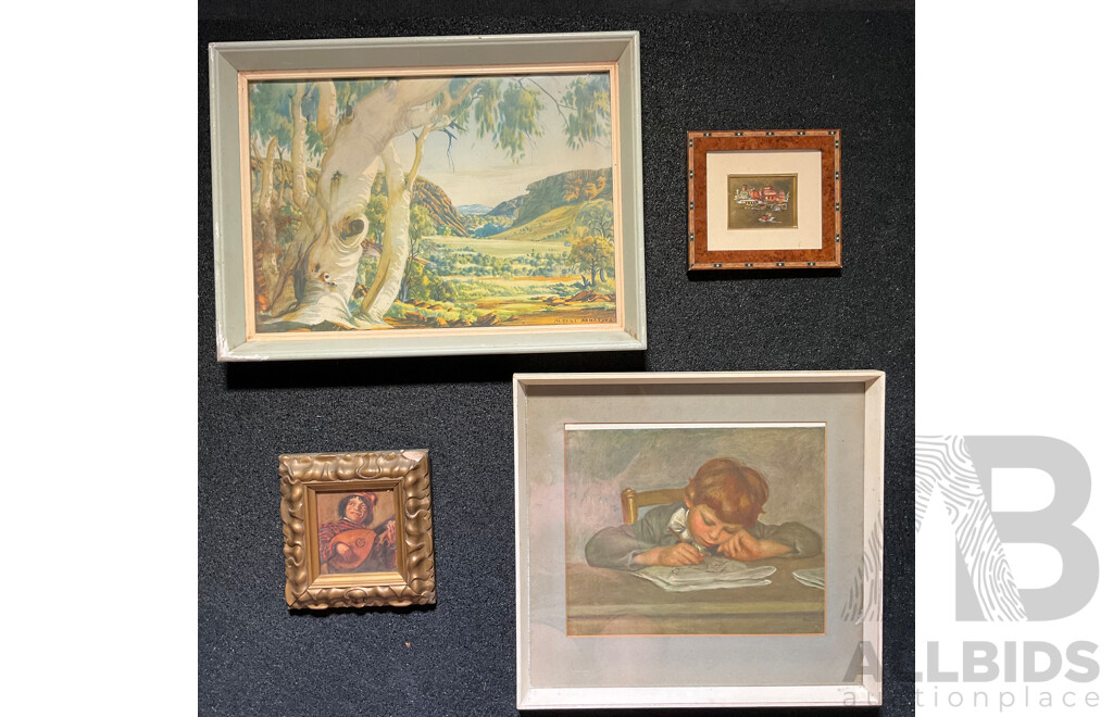 Vintage Albert Namatjira Print Together with Other Vintage Prints Including Renoir - Lot of 4