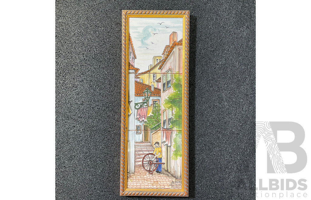 Alfama Lisboa ''Lisboa Portugal'' Hand Painted Milavale, 48 x 17 Cm (frame), 17 x 17.5 Cm (frame), 23 x 18 Cm (frame)