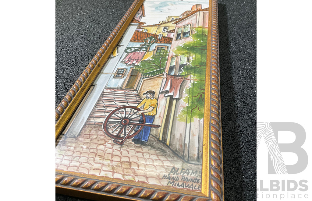 Alfama Lisboa ''Lisboa Portugal'' Hand Painted Milavale, 48 x 17 Cm (frame), 17 x 17.5 Cm (frame), 23 x 18 Cm (frame)