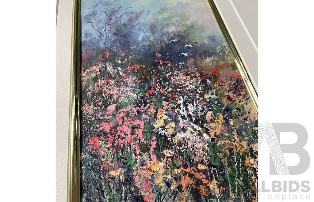 Merran Cork (1945- ) ''Spring Time Western Australia'' Oil on Canavas, 23 x 13 Cm (image)