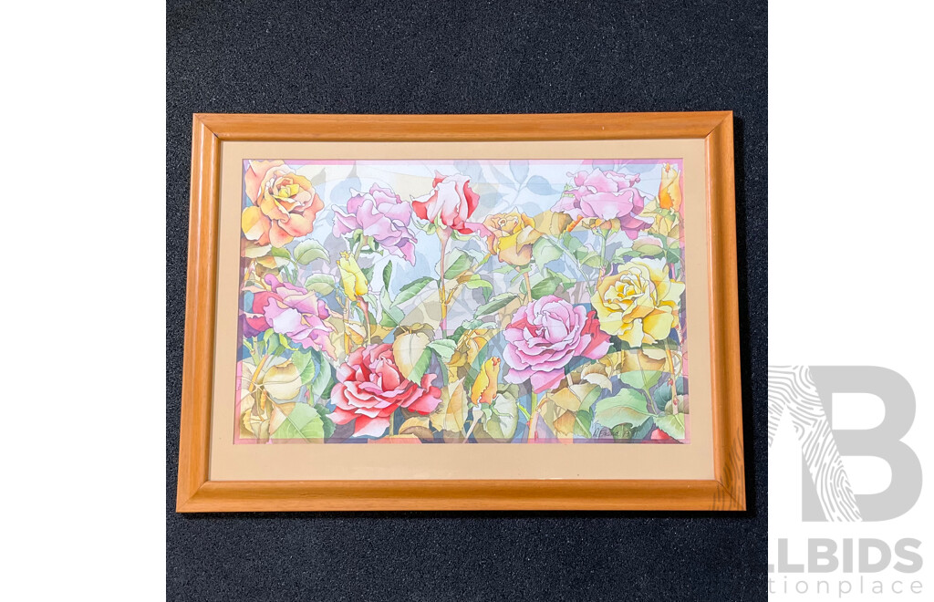 Anne Friend  ''Rose Garden'' Monoprint, Watercolour and Pencil, 56 x 77 Cm (frame)