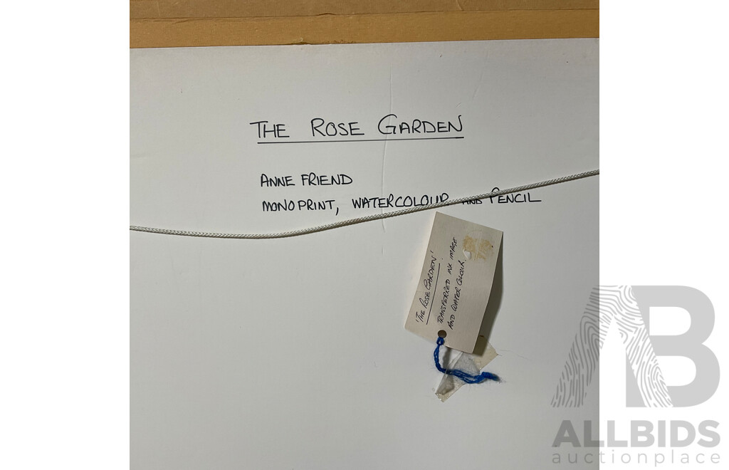 Anne Friend  ''Rose Garden'' Monoprint, Watercolour and Pencil, 56 x 77 Cm (frame)