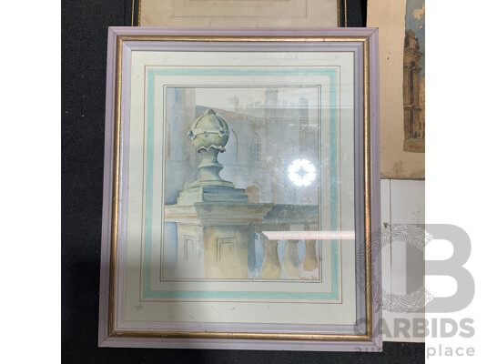1662331 · Collection of Painting and Prints of European Cityscapes in Various Styles, Including Artists Graham Ball, R. Ellison, Unk White, Lucien Delaurure and Others - Lot of 8