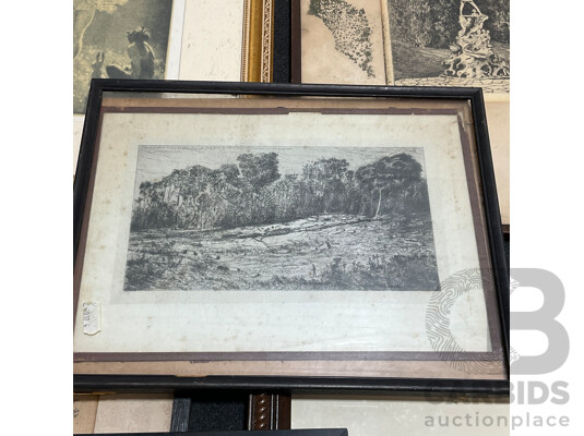 1662324 · Variety of Vintage Framed Etchings and Prints  - Lot of 10