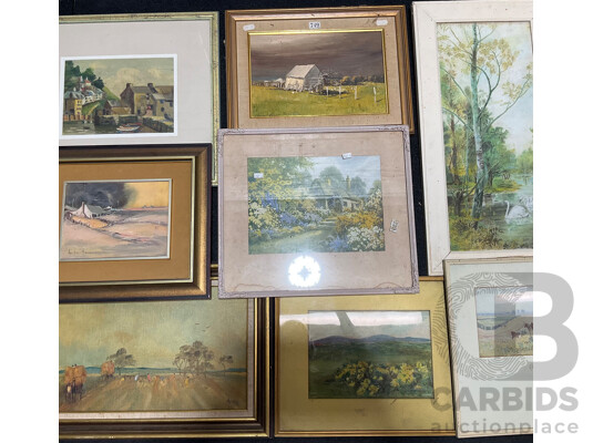 1662320 · Variety of Vintage Landscape Paintings, Including Colin Parker ''Mudgee Way'' and Others - Lot of 8