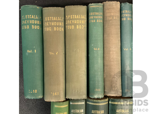 Large Collection of Hardcover Volumes of THE AUSTRALIAN & NEW ZEALAND GREYHOUND STUD BOOK - Lot of 35