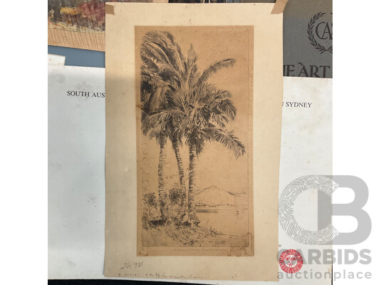 Assorted Vintage Pencil and Ink Sketches, Landscape Watercolour Paintings and Other