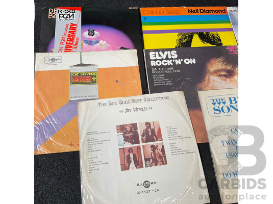 Collection of 8 Vintage Vinyl LP Records, Including The Beatles Song Book, The Bee Gees Best Collection, Neil Diamond, Elvis and More