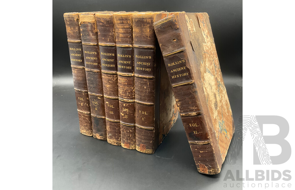 Six Antique Leather-Bound Books of Rollin's Ancient History