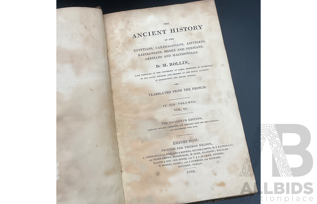 Six Antique Leather-Bound Books of Rollin's Ancient History