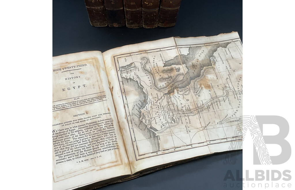 Six Antique Leather-Bound Books of Rollin's Ancient History