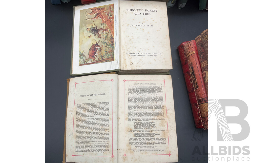 Collection of Early 20th Century Fiction in Decorative Hardback, Including Don Quixote, Poetical Works of Edmund Spenser, Otters to the Rescue and More