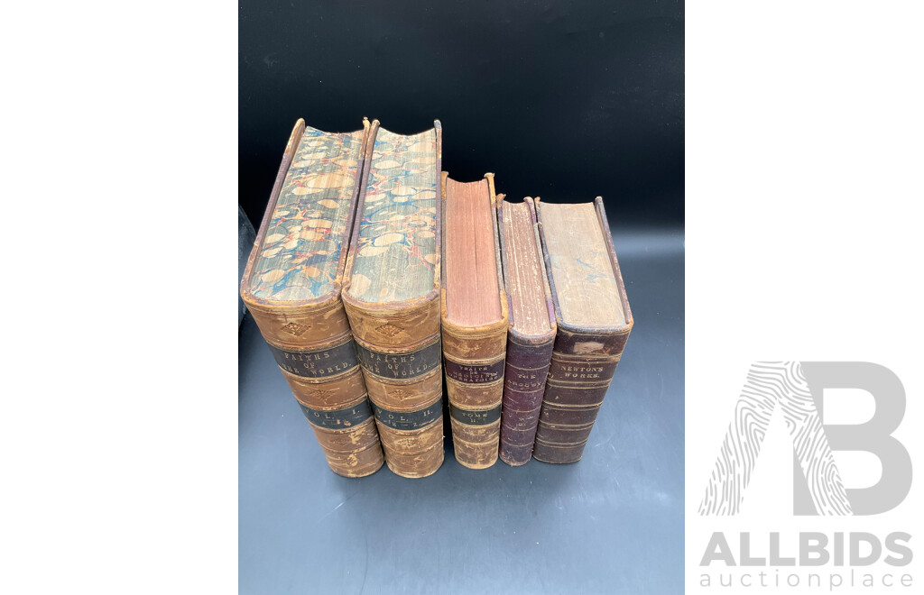 Assorted Antique Books, Including Faiths of the World. Vol I and II, Newtown's Works, the Argosy and Traite De Medicine Operatiore - Lot of 5