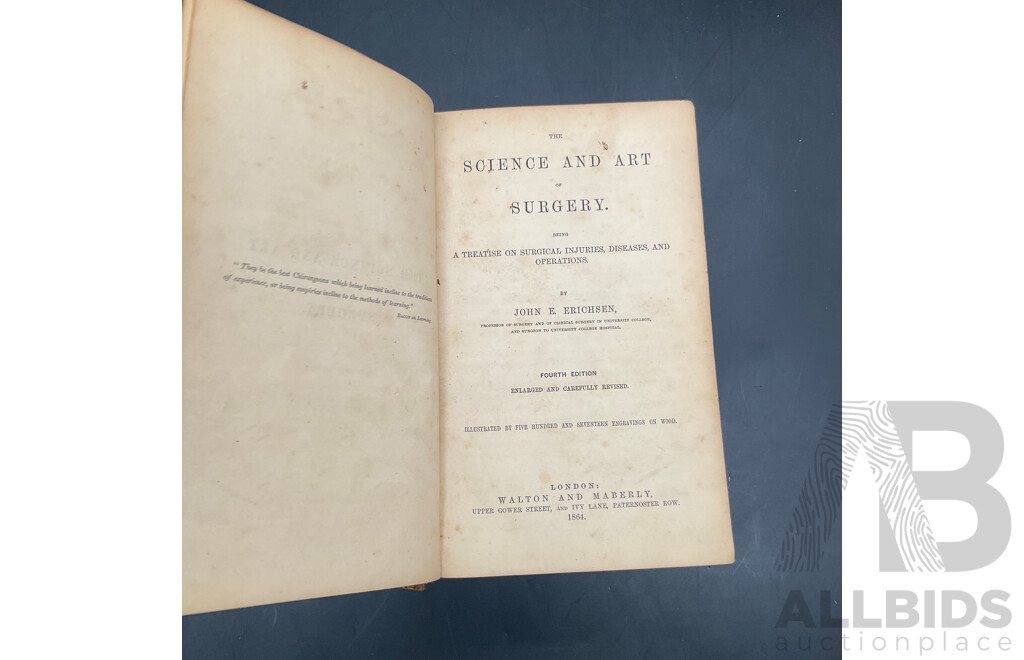 The Science and Art of Surgery ''ERICHSEN'S SURGERY'' by John Eric Erichsen