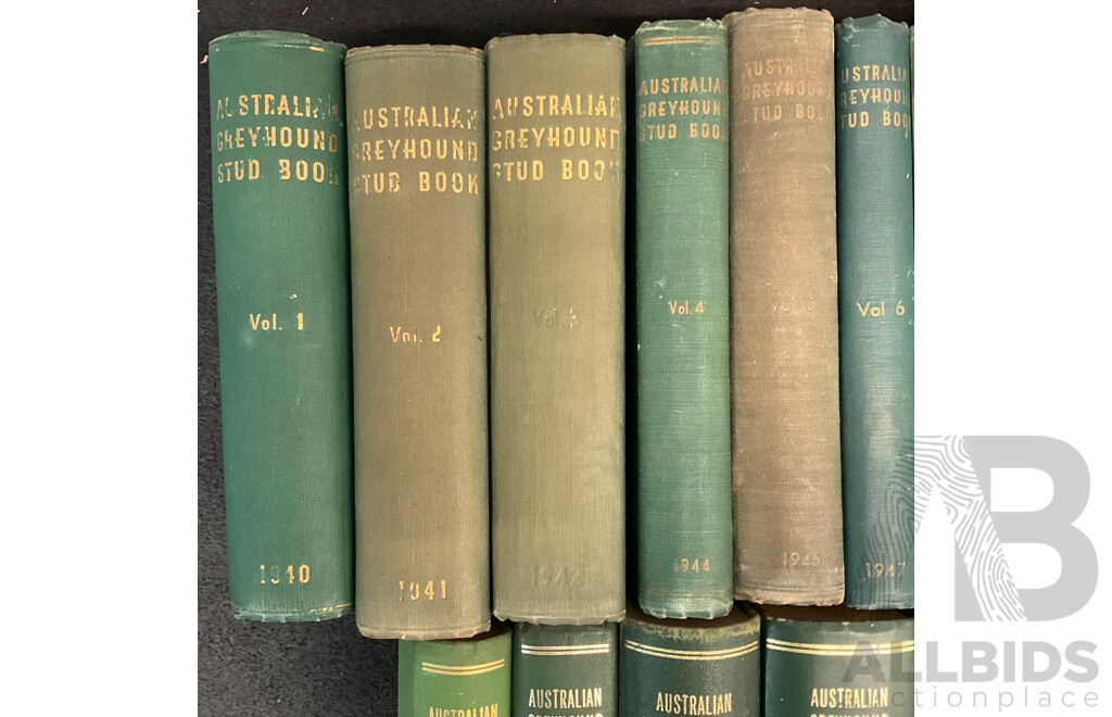 Large Collection of Hardcover Volumes of THE AUSTRALIAN & NEW ZEALAND GREYHOUND STUD BOOK - Lot of 35