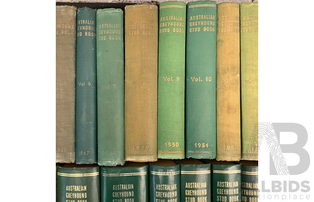 Large Collection of Hardcover Volumes of THE AUSTRALIAN & NEW ZEALAND GREYHOUND STUD BOOK - Lot of 35