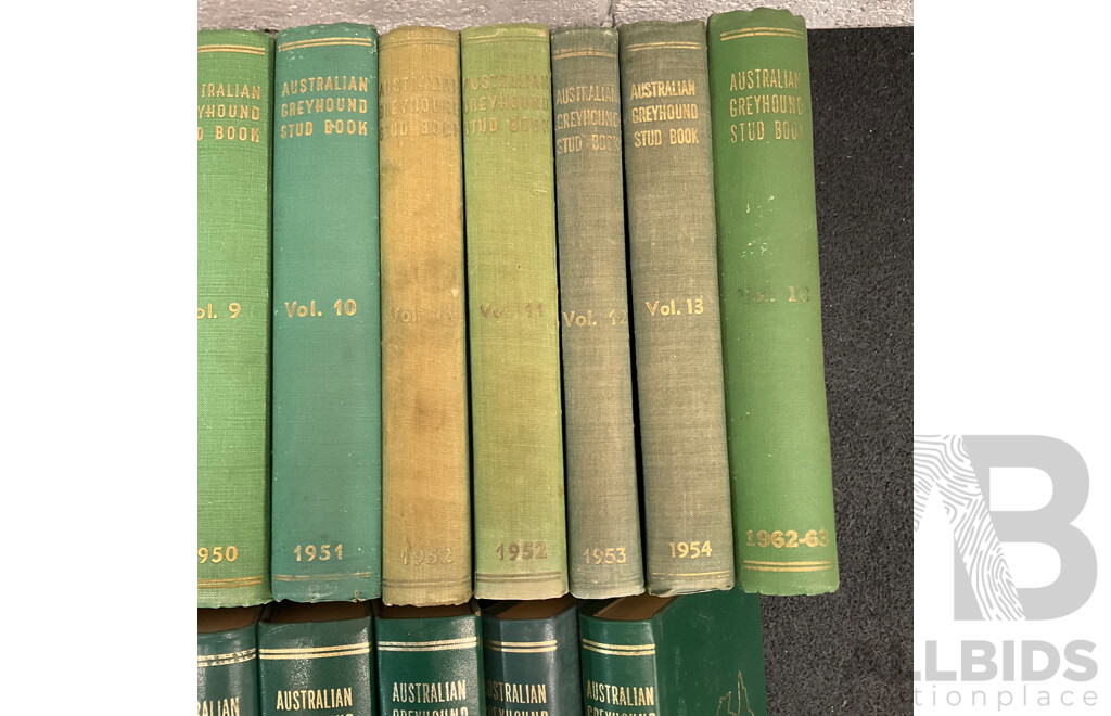 Large Collection of Hardcover Volumes of THE AUSTRALIAN & NEW ZEALAND GREYHOUND STUD BOOK - Lot of 35